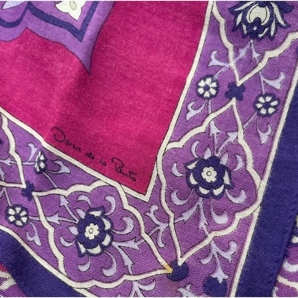 Vintage Oscar de la Renta Accessory Street Scarf Pink Purple Gray Soft Rayon
